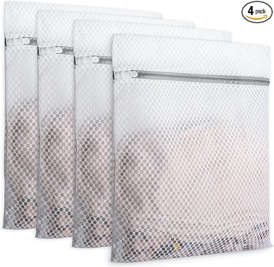 Laundry Bags 4 Pcs Mesh - 12 x 16 Inches, Durable Zipper Mesh Wash Bags for Delicates & Traveling