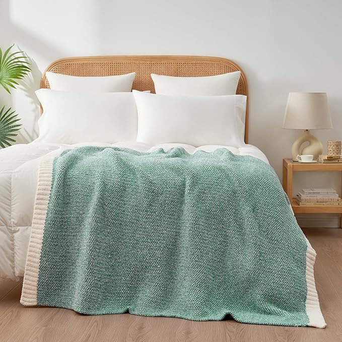 Snuggle Sac Green Throw XL Blanket 50x70,Super Soft Warm Blankets Oversized Throw Knit Blankets Fuzzy Plush Blanket, Heather Green, 50x70 inches