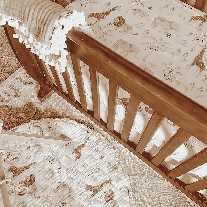 Crane Baby Safari Nursery Decor Crib Sheet, 100% Cotton Fitted Sheet for Standard Mattress 28in X 52in, Breathable Toddler Bed Sheet for Boys and Girls