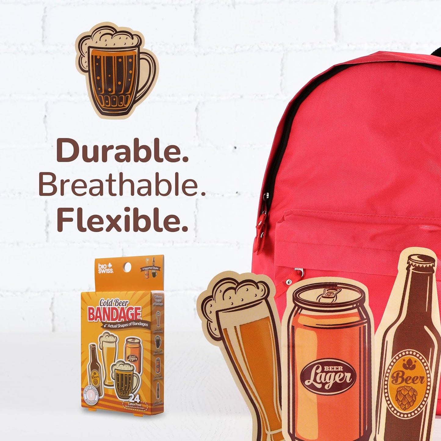 BioSwiss Bandages, Cold Beverage Shaped Self Adhesive Bandage, Latex Free Wound Care, Fun First Aid Kit Supplies for Adults, 24 Count