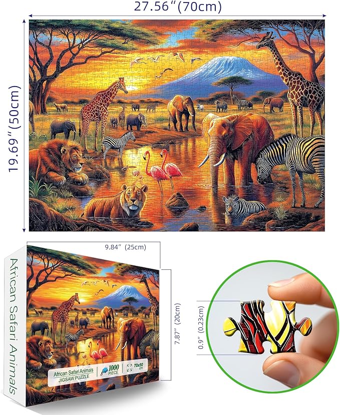1000 Piece African Safari Jigsaw Puzzle - Wildlife Photography Art, Challenging Animal Puzzle for Adults 27.5x19.7 Inch