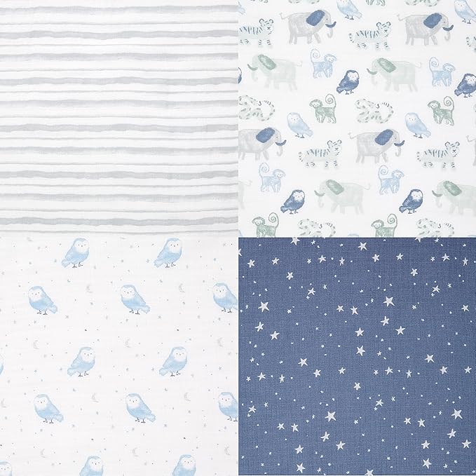aden + anais Essentials Swaddle Blanket, Boutique Muslin Blankets for Girls & Boys, Baby Receiving Swaddles, Ideal Newborn & Infant Swaddling Set, Perfect Shower Gifts, 4 Pack, Time to Dream