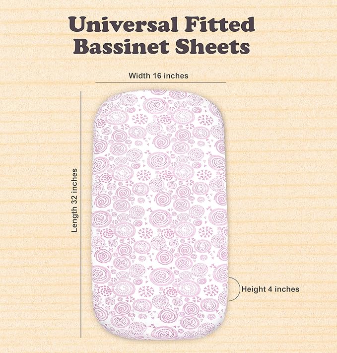 Bassinet Sheets Girl– 5-Pack Soft Fitted Bassinet Sheets, Organic Cotton, Breathable & Cozy, Fits 32x16x4 Inch Rectangle, Oval & Hourglass Mattresses (Lavender-Pink)