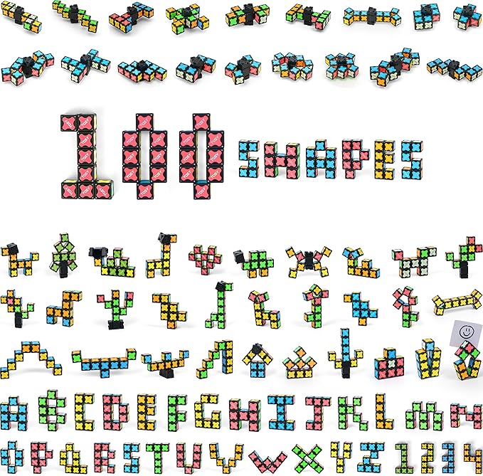 TOSY Magnet Fidget Spinner Mini - 8 Blocks, 3 in 1 Toy: Transformable Fidget Spinner, Infinity Cube, 2x2 Puzzle Cube, Stress Relief, STEM Magnet Tiles Birthday Gift for Kids/Boys/Girls/Adults, 4-Pack