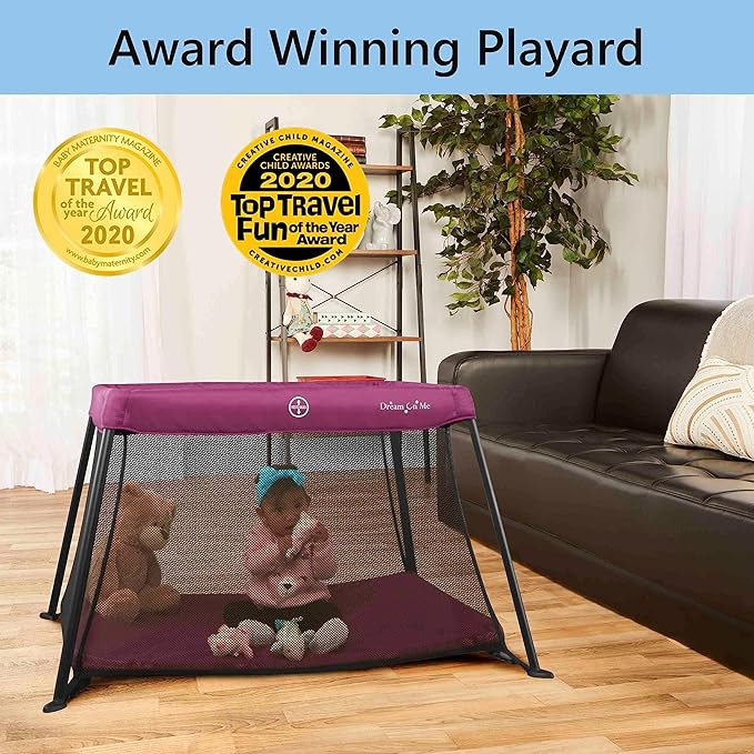 Dream On Me Travel Light Playard | Award-Winning Portable Baby Play Yard & Travel Crib | Lightweight Foldable Design with Padded Mattress