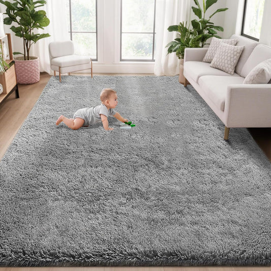 5x8 Area Rug for Living Room: Fluffy Shag Soft Washable Rugs Fuzzy Plush Indoor Carpet for Bedroom Nursery Playroom Dorm Kids Girls Boys Room (Dark Grey, 5'x8')