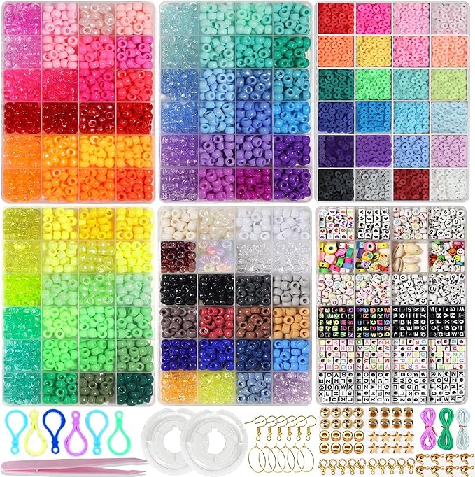 LIS HEGENSA 14000 Pcs DIY Childrens Crafts Beads Friendship Bracelet Kit, with Pony Beads Letter Beads and Bracelet Making Kit, Colorful Charms, Used for Custom Necklace Bracelets and Jewelry Decor