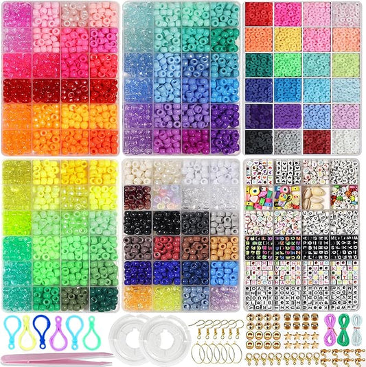 LIS HEGENSA 14000 Pcs DIY Childrens Crafts Beads Friendship Bracelet Kit, with Pony Beads Letter Beads and Bracelet Making Kit, Colorful Charms, Used for Custom Necklace Bracelets and Jewelry Decor