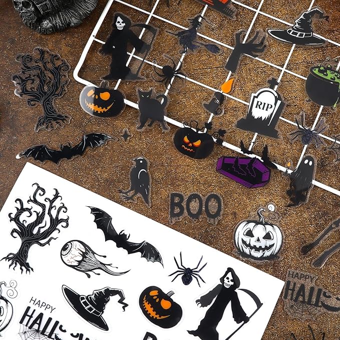 MARFOREVER 50 PCS Window Gel Clings Stickers Removable Reusable Thick Gel Clings Decals Stickers for Classroom Nursery Home Party Supplies Glass Decorations (Spooky Halloween)