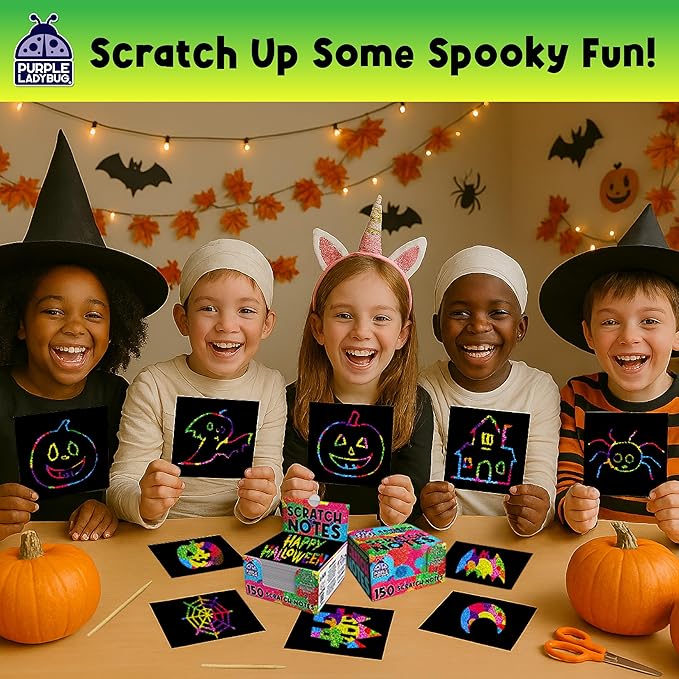 PURPLE LADYBUG Rainbow Holographic Scratch Art Mini Notes - 150 Sheets with Wooden Stylus, Classroom Must Have, Back to School Gift, School Essentials, Teen Girl Gifts