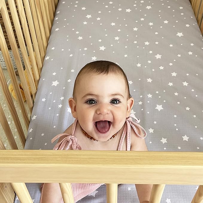 Newton Baby Fitted Single Layer Crib Sheet (2-Pack) - Ultra Breathable and Soft, Organic Cotton, Fits All Standard Cribs, Stardust Grey & Plain White