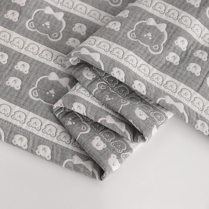 NTBAY 3 Layer Muslin Cotton Toddler Blanket, Jacquard Reversible Nursery Bed Blanket, Super Soft and Thermal for All Seasons, Decoration Gift, 30"x40", Dark Grey Bear