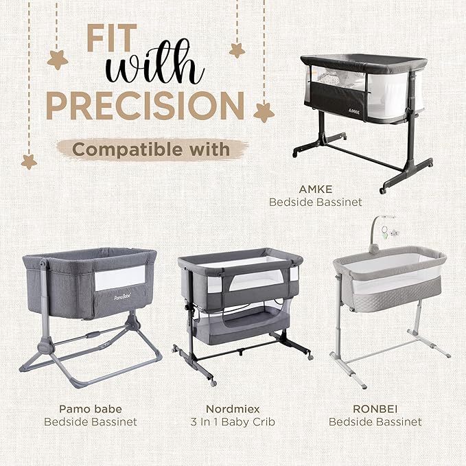 Bassinet Fitted Sheets - Compatible with Amke, Ronbei, Pamobabe, and Nordmiex | 100% Organic Jersey Cotton - White + Grey | 32x19 (2 Pack)