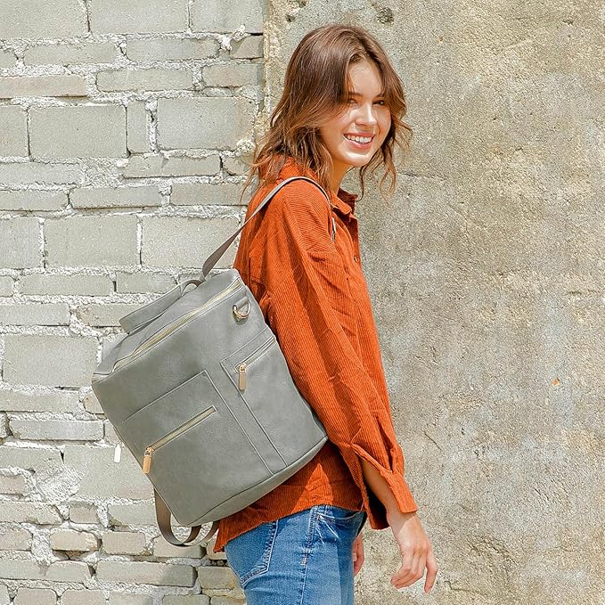 miss fong Diaper Bag Backpack Baby Diaper Bag, Large Leather Diaper Backpack with 16 Pockets Travel Bag with Diaper Changing Pad, Stroller Straps & 2 Insulated Pockets (Convertible,Premium Grey)