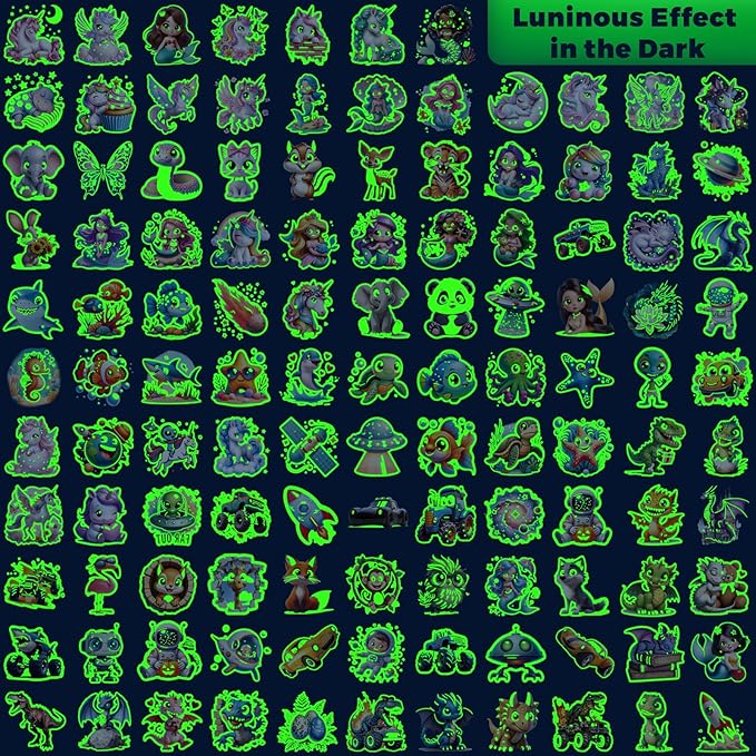 117 PCS Luminous Animals Temporary Tattoos for Kids, Glow Dinosaur Panda Elephant Rabbit Mermaid Dolphin Shark Fish Temporary Tattoos for Fastival Stuffers & Birthday Party Favors