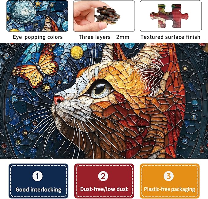 1000 Piece Jigsaw Puzzle for Adults - Stained Glass Style Cat Puzzle with Vibrant Colors and Celestial Design, Perfect for Game Nights and Gift-Giving, Finished Size is 24 x 24 in