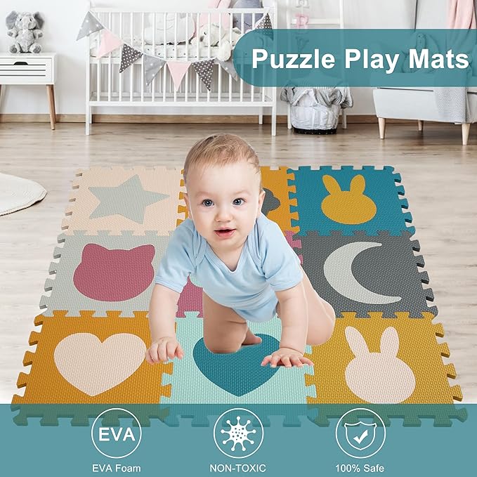 Baby Play Mats for Floor, Foam Baby Play Mat, Foam Play Mats Shapes Puzzle Mat 9 Pieces