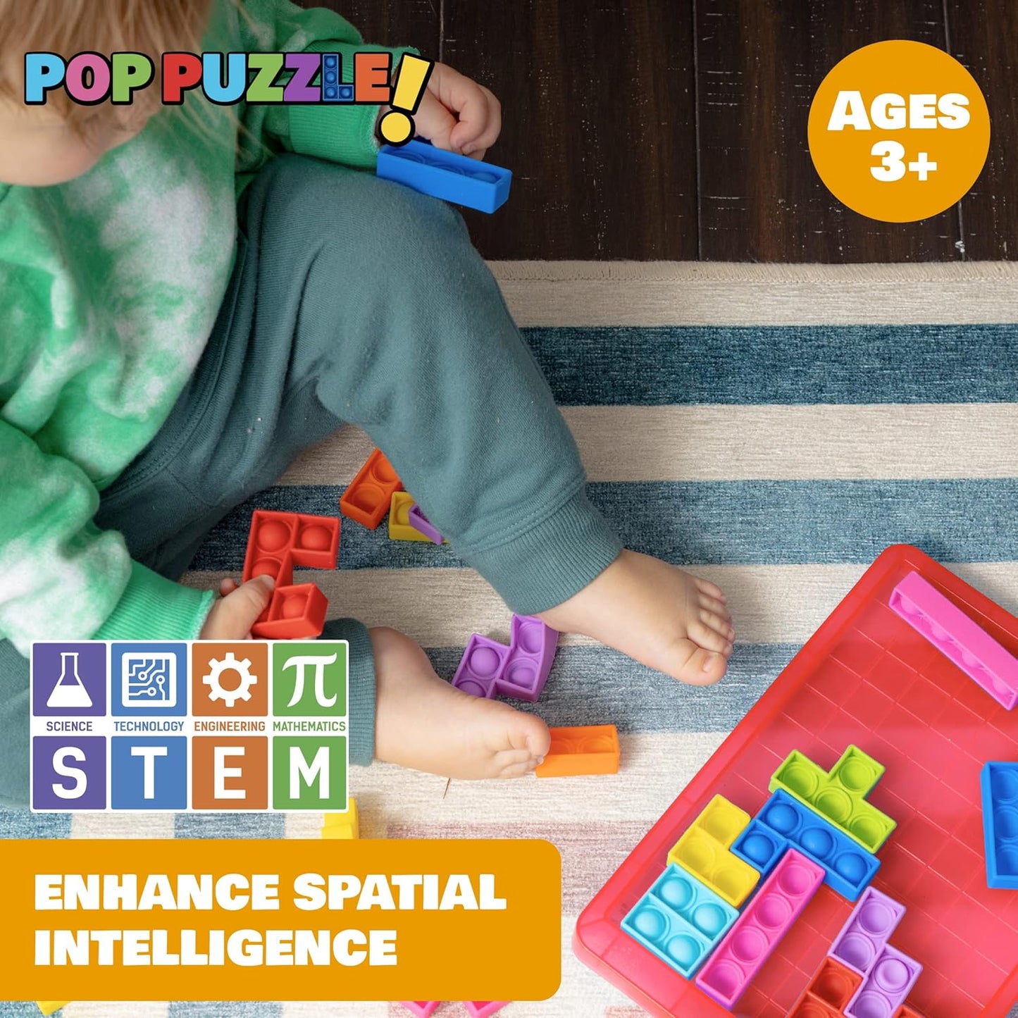 Power Your Fun Pop Puzzle Popper Fidget Game - 27pc Jigsaw Puzzle Game Pop Push It Bubble Sensory Fidget Toys for Learning, Stress Relief Silicone Pop Puzzle Game Board for Kids and Adults (Red)