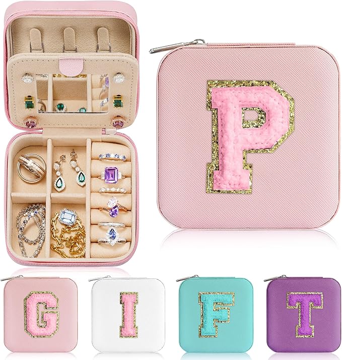 Parima Jewelry Organizer Box, Small Jewelry Box for Women Girls Initial P Travel Jewelry Case Small Jewelry Organizer Box Travel Jewelry Case Jewelry Box Organizer - Letter P, Pink
