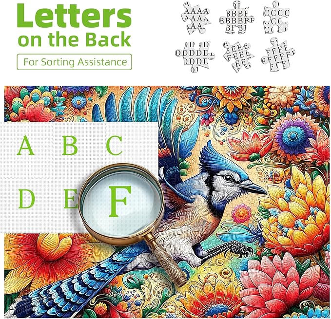 1000 Piece Jigsaw Puzzle for Adults - Colorful Floral & Blue Jay Art Puzzle, 27.5x19.7 Inches Challenging Adult Puzzles for Relaxation, Home Decor & Gift