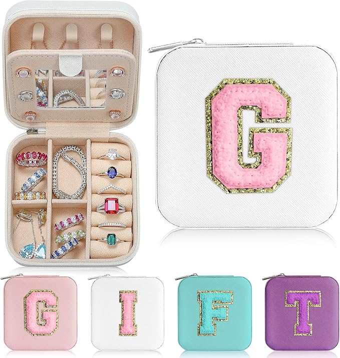 Parima Small Jewelry Box for Girls, Travel Initial Jewelry Boxes for Girls | Small Jewelry Organizer Box | Jewelry Case Organizer - Letter G, White