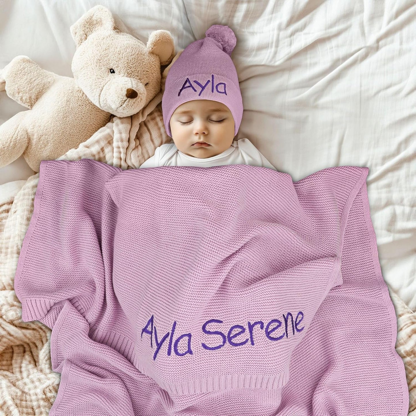 Personalized Baby Blanket, 100% Organic Certified Cotton, Customized Swaddle Blanket with Name, Receiving Blankets for Boys and Girls, Perfect Custom Gifts for Newborns, Kids and Baby Showers