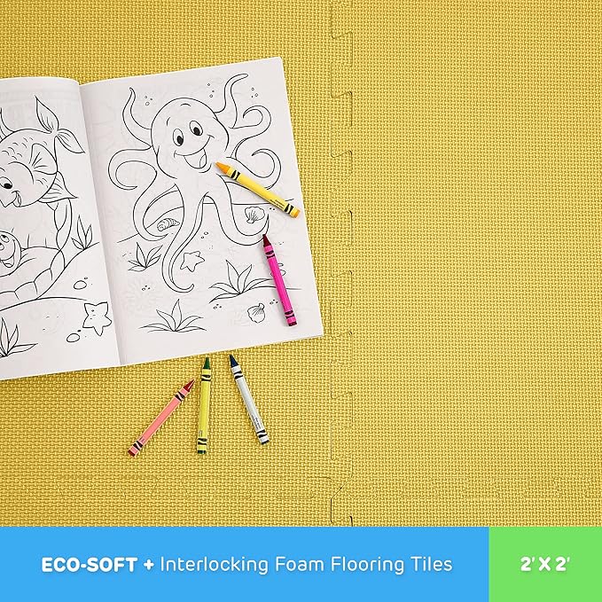 FlooringInc's 1/2" Soft Non-Toxic Baby Play Mat, Toddler Playmat, Colorful Puzzle PlayMat, Floor Mats for Kids & Babies, EVA Foam Interlocking Tiles for Nursery & Playroom | Yellow, 20 Tiles, 80 Sq/Ft