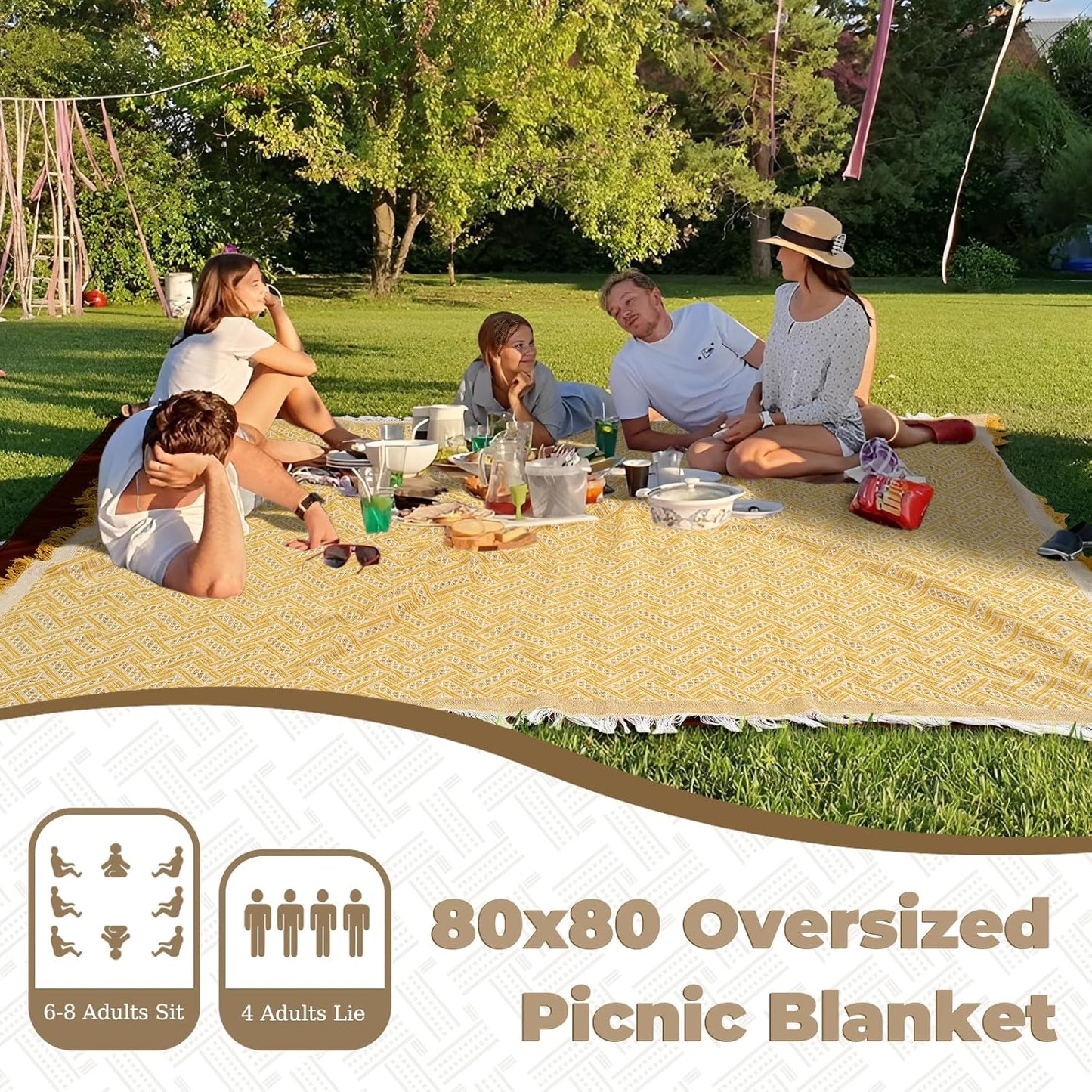 Genovega 2 in 1 Extra Large 80"* 80" Rug Picnic Waterproof Outdoor Beach Blanket Foldable Camping Mat Summer Camp Equipment Honeymoon Stuff Hawaii Essentials Hunting Accessories Car Set Women Gifts