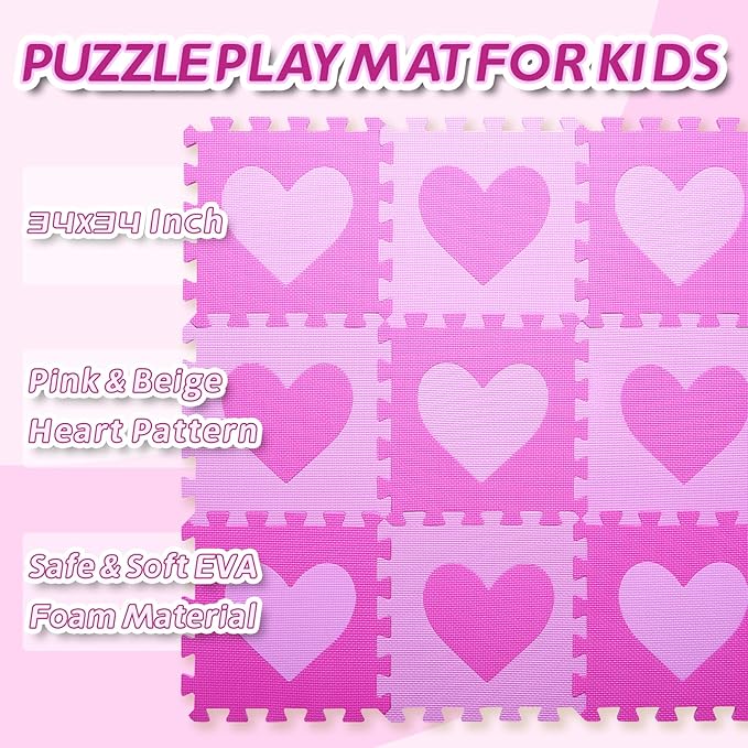 Coolcandy Baby Play Mat Without Fence, 9Pcs Interlocking Puzzle Floor Mat, 0.4" Thick Non-Toxic EVA Foam Play Mat, for Infants & Toddlers 3-36 Months, Soft Puzzle Tiles for Play Areas