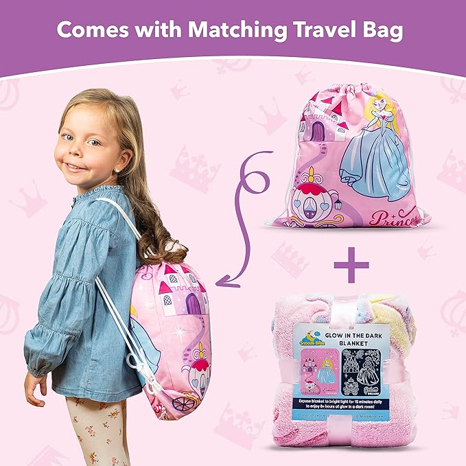 Snooze Bliss Glow in The Dark Princess Blanket– Fun Birthday Gift for Kids Who Love Toys & Dresses for Girls. Cute Toddler Blanket Throw for Princess Bedding and Room Decor