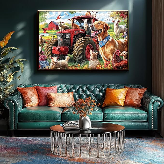 1000 Piece Farm Animals Jigsaw Puzzle - Classic Barnyard Scene, Challenging Adult Puzzle for Game Nights 27.5x19.7 Inch
