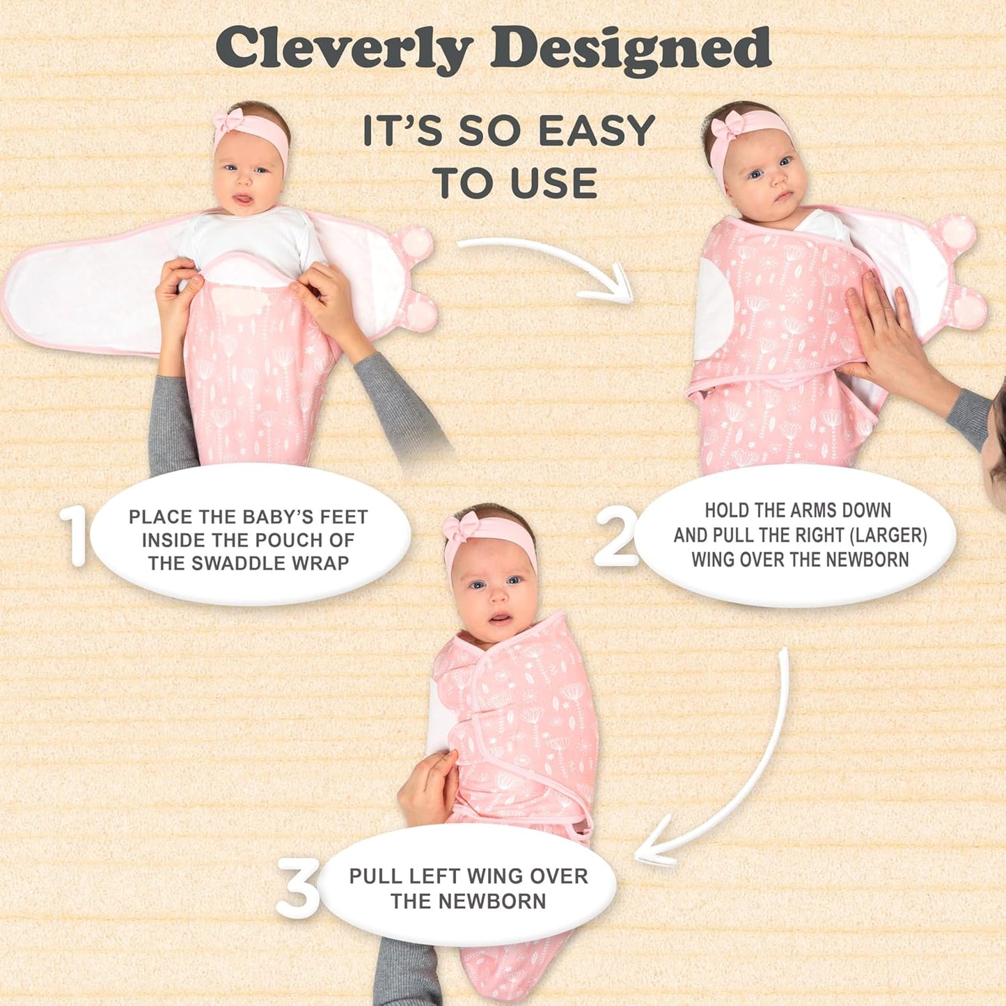 Bublo Baby Organic Preemie Swaddles 4-7 lbs - 3-Pack Premature Babies Swaddle Sleep Sack - Premature Infant Sleeping Sack - Easy Adjustable Baby Swaddle Blanket Wrap Boy Girl (Rose Pink)