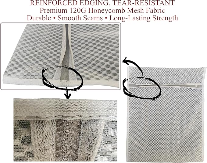 Mesh Laundry Bags for Delicates – 3-Pack (12″×16″) with Color-Coded Zippers – Honeycomb Mesh, Locking Zipper, Washer & Dryer Safe for Bras, Socks, Travel Clothes