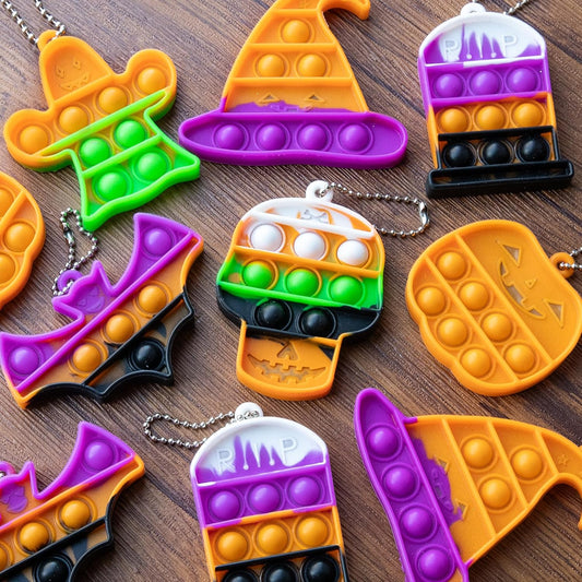 Halloween Party Favors - Halloween Pop Fidget Toys - 24 Mini Pop Bubbles Bulk with Keychain for Kids 4-8 8-12- Stress Relief Sensory Fidget Pack prizes for School Classroom Toddlers Boys Girls