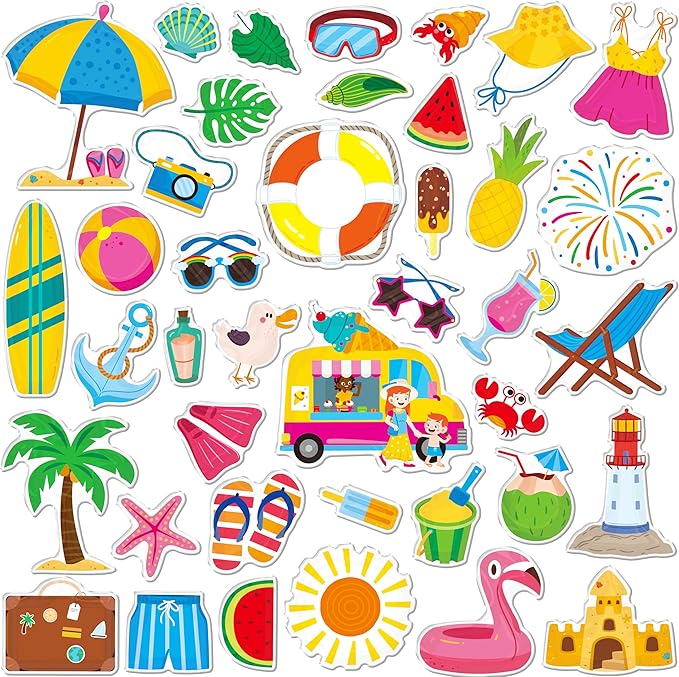 40PCS Reusable Jelly Stickers, Waterproof Summer Beach Window Cling Stickers for Toddlers, Removable Easy to Clean Gel Decals for Kids, Adults, Home & Classroom Decors, Travel Toy (Not Edible)
