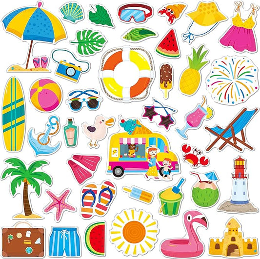 40PCS Reusable Jelly Stickers, Waterproof Summer Beach Window Cling Stickers for Toddlers, Removable Easy to Clean Gel Decals for Kids, Adults, Home & Classroom Decors, Travel Toy (Not Edible)