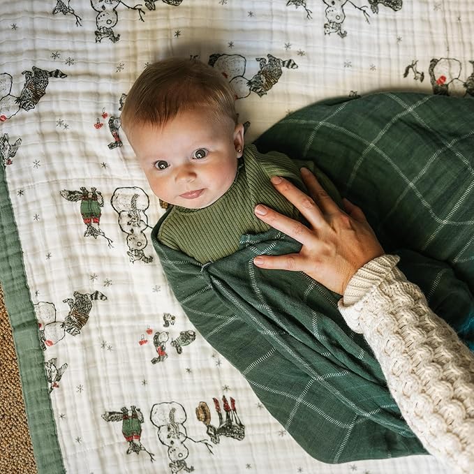 Little Unicorn Newborn Receiving Quilt | Ultra- Soft, Multi-Layered Muslin Fabric | Gift for Newborns & on-The-go (Snow Day)