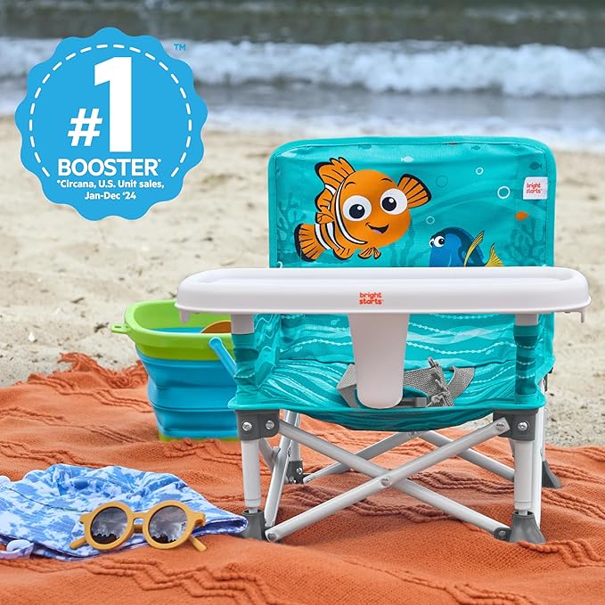 Bright Starts Disney Finding Nemo Pop 'N Sit Portable Booster, Indoor/Outdoor Use, Floor Seat with Feeding Tray, 6 Mos - 3 Yrs