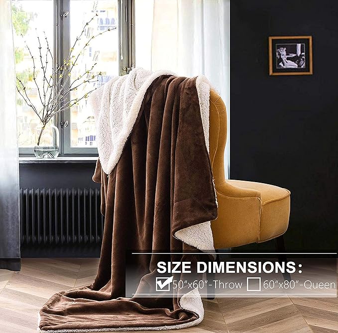 NANPIPER Sherpa Blanket Warm Blankets for Winter Super Soft Fuzzy Flannel Fleece/Wool Like Reversible Velvet Plush Couch Blanket Lightweight(Brown Throw Size 50"x60")