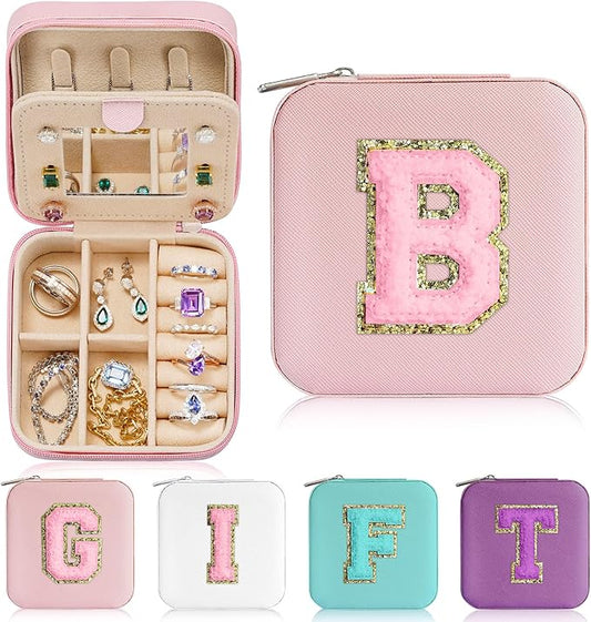 Parima Teen Girl Gifts Trendy Stuff for Girls, Pink Jewelry Box for Teen Girl | Travel Must Have Jewelry Box for Girls | Birthday Gifts for Girl | Graduation Travel Gifts - Letter B, Pink