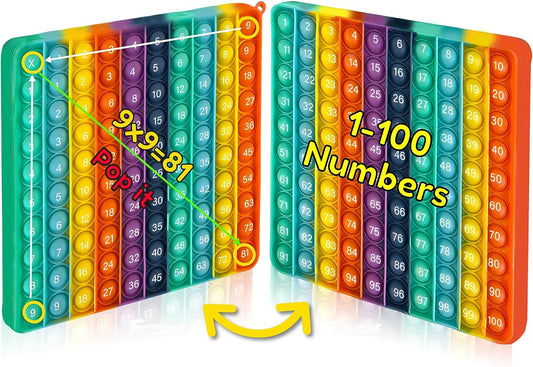 Multiplication Game Chart Pop It Fidget Math Manipulatives Games Table Rainbow Reversible Sensory Toys Flash Cards Stress Popper Relief Anxiety ADHD Autism Adults Kids Childre