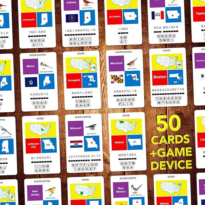 100 PICS US States & Capitals Flash Cards | All 50 States and Capitals to Learn | Fun and Functional Case | Ultimate Flashcards for United States Geography | Card Games for Kids and Adults | Ages 6+