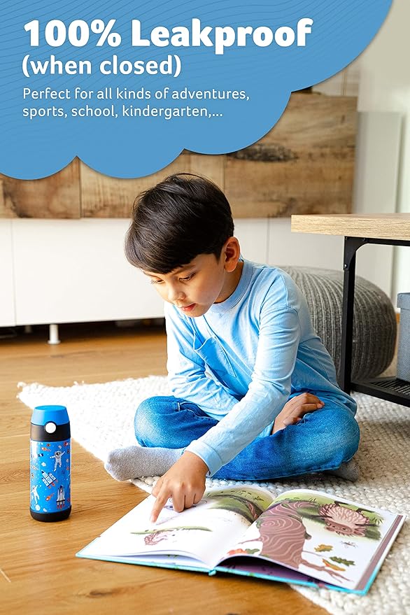 Jarlson® Mali Children's Water Bottle, Thermal Stainless Steel Water Bottle, BPA-Free, Leak-Proof, Children's Bottle with Chug Lid, Bottle for School, Nursery (Space, 350 ml)