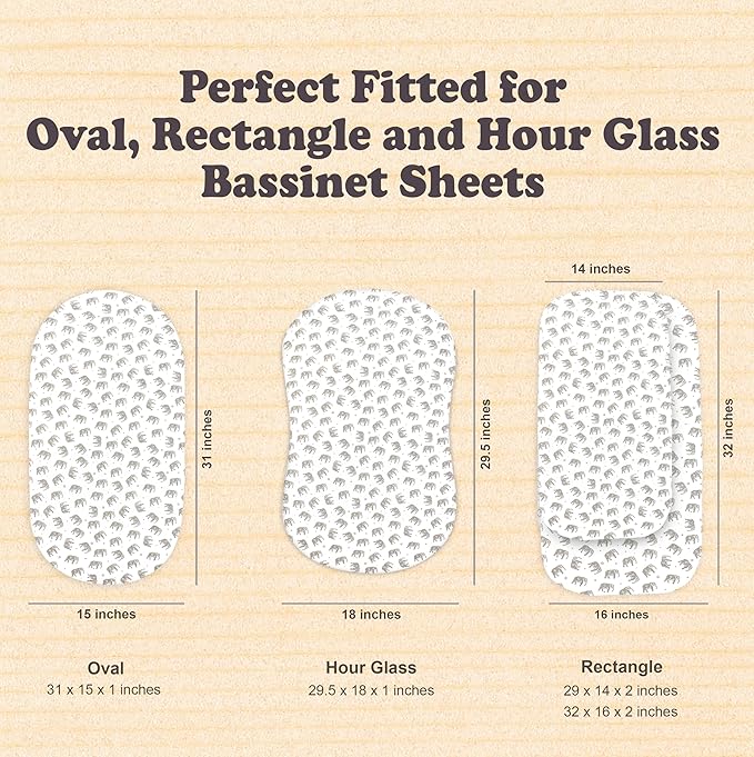 Baby Bassinet Sheet Set for Boy and Girl, 3 Pack Organic Jersey Cotton Universal Fitted Bedding Cover for Oval, Hourglass & Rectangle Bassinet Mattress, Fitted Sheets Size 32 x 16 x 4 Inches