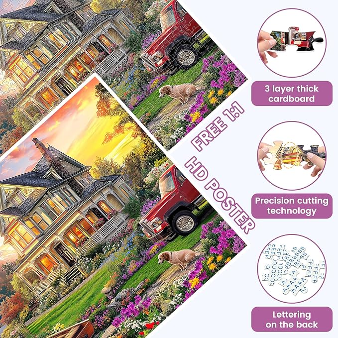 1000 Piece Puzzles for Adults, Autumn Landscape Jigsaw Puzzle, Villa and Dog Jigsaw Puzzles 1000 Pieces, Challenging Game Home Decor Birthday Party Gift Toy for Adults Kids Seniors, 28×20 in