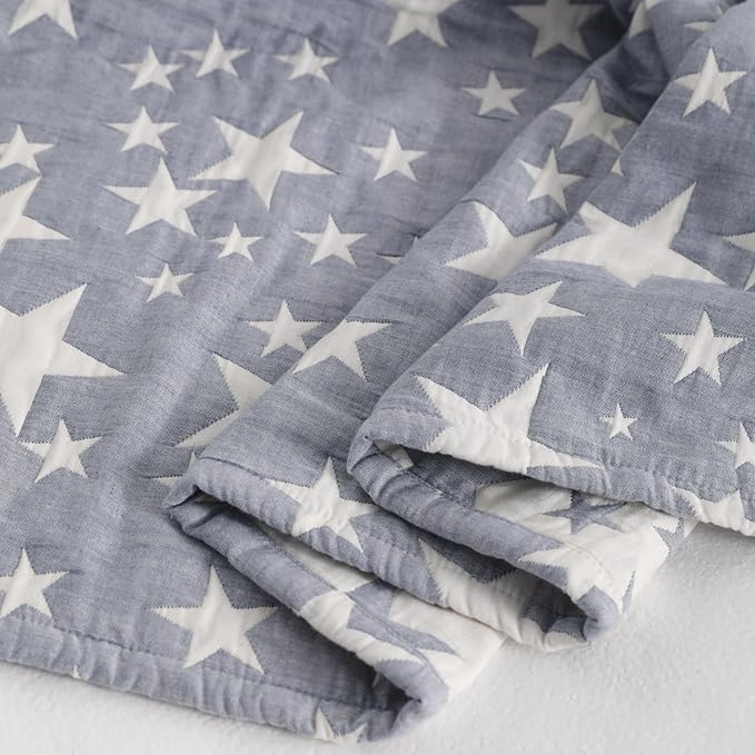 NTBAY 3 Layer Toddler Blanket, Muslin Cotton Jacquard Bed Blankets, Lightweight Thermal Baby Blanket, Super Soft and Warm Crib Blanket for All Seasons, Decoration Gift, 30"x40", Blue