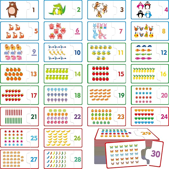 1-30 Number Puzzle Games, 60 Double-Sided Self-Correcting Math Game, Early Learning Educational Toy for Beginner Preschool Toddlers