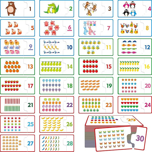 1-30 Number Puzzle Games, 60 Double-Sided Self-Correcting Math Game, Early Learning Educational Toy for Beginner Preschool Toddlers