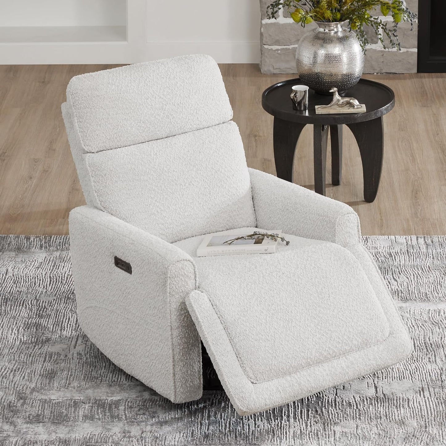CHITA Electronic Power Recliner Chair Swivel Glider, FSC Certified Modern Nursery Rocking Chair with USB and Type-C Ports, Boucle White