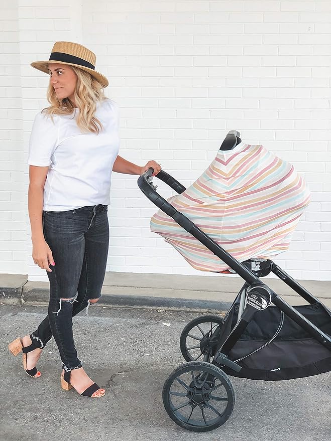 Copper Pearl Multi-Use Cover: Car Seat, Nursing, and Stroller Cover for Sun - Stretchy Fabric, All-Season Use, Stylish Designs, Easy Access for Moms - Belle